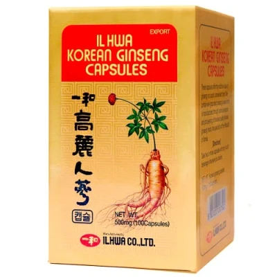 Image de Ginseng Rouge de Corée, 500 mg, 100 Gélules Panax 100% Sans Additifs et Authentique Coréen Énergie Physique Mentale Racines 6 Ans d’âge, Absorption Maximale, Qualité Ilhwa