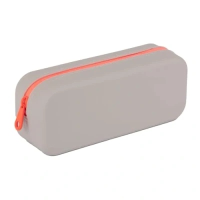 Image de APLI 19915 Trousse Scolaire en Silicone Bicolore Gris et Orange, Imperméable, Design rectangulaire Moderne, Douce au Toucher, Collection Néon, Taille 75x185x55 mm.