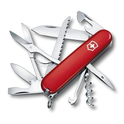 Image de Victorinox Huntsman Couteau de Poche Suisse, Léger, Multitool, 15 Fonctions, Grand Lame, Tire Bouchon, Ouvre Boite, Rouge