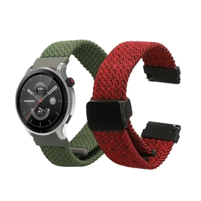 Image de kwmobile Bracelet Compatible avec Huami Amazfit Bip 5 Unity/Amazfit / GTR 4 2X de Rechange en Nylon pour Fitness Tracker Rouge Noir Vert foncé