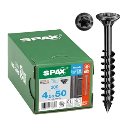 Image de SPAX 25170404505021 Lot de 200 vis façade, 4,5 x 50 mm, filetage partiel, tête fraisée bombée, T STAR plus T20, pointe CUT, en acier inoxydable A2 BLAX