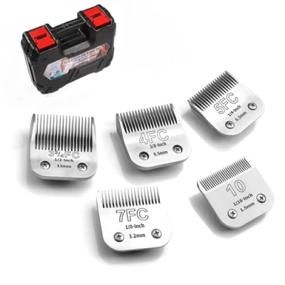 Image de YAZIYIR Lames détachables pour le toilettage des chiens en acier inoxydable, compatibles avec Andis/Oster A5/Heiniger/Moser Max 50/Wahl Série KM10, taille 10/7F/5F/4F/3F, 5 pièces