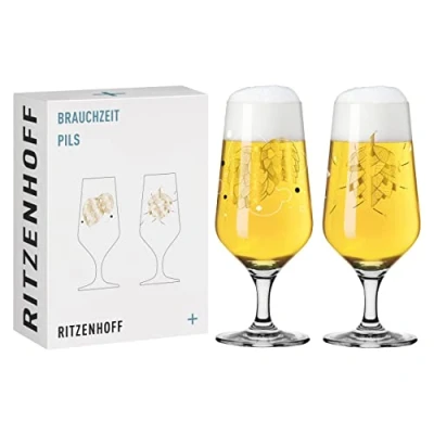 Image de Ritzenhoff 3471001 Verre à bière 300 ml set de 2 série Brauchzeit, motif n 1 Hopfen, multicolore Made in Germany