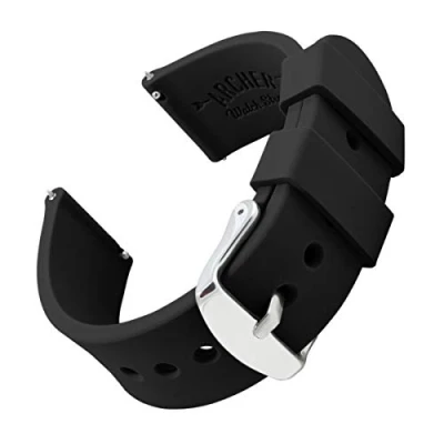 Image de Archer Watch Straps Bracelet de Montre en Caoutchouc Coloré Rechange Silicone pour Classique ou Connectée Libération Rapide (Noir, 24mm)