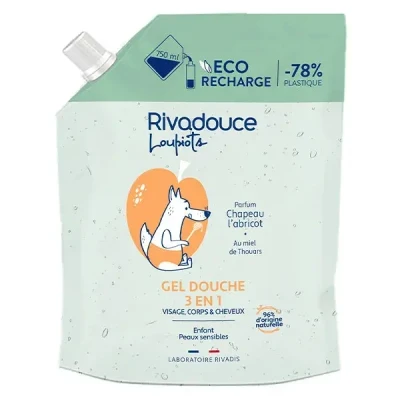 Image de Rivadouce Loupiots Éco Recharge Gel Douche 3 en 1 Parfum Chapeau L&#039;Abricot 750ml