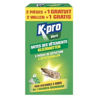 Image de K.PRO VERT Piège à mites Inodore Utilisable 3 mois 2 pièges + 1 gratuit Technique professionnelle