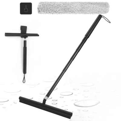 Image de Raclette de Douche 30 140CM, Apritsce Vitre Telescopique, Noir Sol, Salle Bain pour Fenêtres Nettoyage des Sols