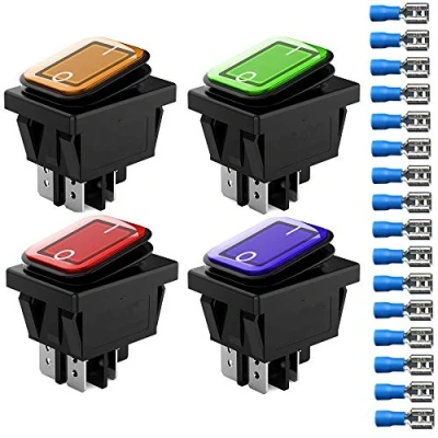 Image de Gebildet 4pcs 12V 24V 20A Interrupteur à Bascule Étanche avec Indicateur LED, 4 Broches 2 Positions DPST on Off Commutateur pour Voiture Camion Moto Bateau Marine (Rouge Jaune Bleu Vert)