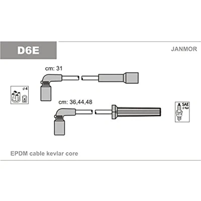 Image de JANMOR D6E Jeu De Fils d&#039;Allumage DAEWOO: Kalos 5 portes, Lanos Berline, 3/5 portes