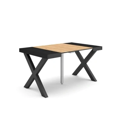 Image de Skraut Home Table Console Extensible Meuble 140 pour 6 Personnes Pieds Bois Massif Style Moderne Chêne et Noir