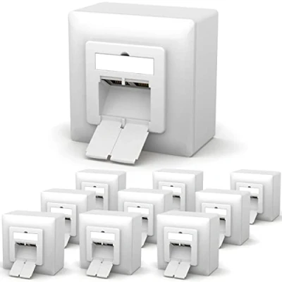 Image de HB DIGITAL Lot de 10 prises réseau CAT 6a pour CAT.8, CAT.7, CAT.6A, CAT.6, CAT.5 avec 2 ports RJ45 Prise données universelle EIA/TIA 568A&amp;B 8P8C Gigabit Ethernet RAL9003 Blanc signal