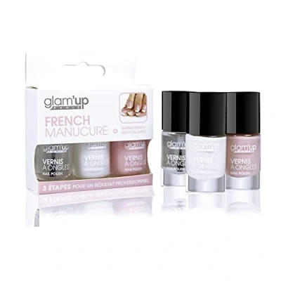 Image de Glam’Up Paris Kit French Manucure Set de 3 Vernis à Ongles Guides Autocollants Inclus Brillance Incomparable Longue Durée