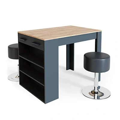 Image de Vicco Set de Table Style Bar Repose, Anthracite/chêne doré, 67x100cm avec 2 tabourets