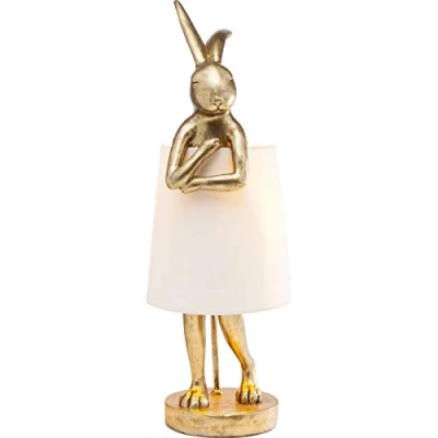 Image de Kare Design Lampe á Poser Animal Rabbit, Lapin, Or/Blanc, Abat Jour Lin, de Table, Deco Intérieur, Décoration Chambre à Coucher, Salon, Bureau, 68x23x26cm (Ampoule Non Incluse)
