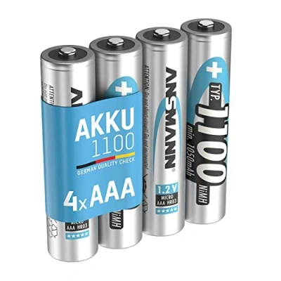 Image de ANSMANN Piles Rechargeables HR03 NiMH 1100 mAh 1,2V (Lot de 4) Micro AAA à Faible autodécharge Accumulateurs pour appareils gourmands en énergie (Appareil Photo, Flash, etc.)