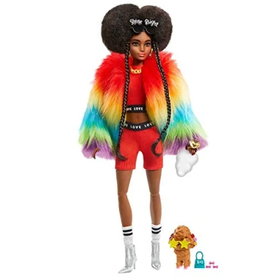 Image de Barbie Extra poupée articulée Brune au Look Tendance et Oversize, avec Figurine Animale Accessoires Inclus, Jouet pour Enfant, GVR04