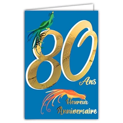 Image de Carte Anniversaire 80 ans en Or Doré Brillant Relief Texturé pour Homme Femme Texte Coloré Adapté à l’Âge l’Intérieur Enveloppe incluse Fabriquée France ColorAges Afie 69 2480