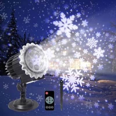 Image de ROVLAK Projecteur Noel Exterieur, Flocon Neige Lumiere Exterieur à Haute Luminosité avec Telecommande, Decoration Interieure Exterieure Etanche IP65 pour Fete Jardin Hiver