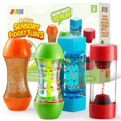 Image de JOYIN 4 Tubes Agités, Jouets Sensoriels De Décompression Intellectuelle, Gouttes Colorées Et Forme Confortable, Ressources d&#039;apprentissage Émotionnel pour Enfants Se Concentrer Calmer, 3+