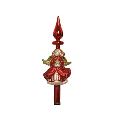 Image de Kaemingk Pointe de sapin Noël en verre 27 cm haut Motif ange Rouge