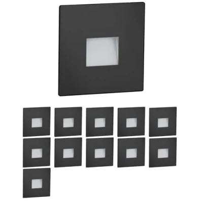 Image de ledscom.de 12 pièces LED lumière d&#039;escalier/lampe murale encastrée FOW pour l&#039;intérieur et l&#039;extérieur, downlight, carré, noir, 85 x 85mm, blanc chaud