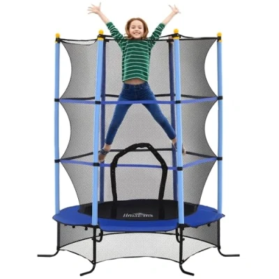Image de HOMCOM Trampoline Enfant Ø 1,63 x 1,9H m Filet de sécurité Porte zipée Couvre Ressorts 6 poteaux rembourrés Inclus Bleu