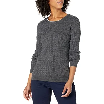Image de Amazon Essentials Pull Torsadé Léger À Col Rond Et Manches Longues (Disponible en Grande Taille) Femme, Charbon Chiné, M