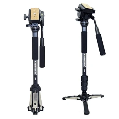 Image de Koolehaoda Appareil Photo Monopode en Aluminium Portable avec tête Fluide et Base de Support trépied Pliable pour caméra DSLR, Hauteur maximale 148 cm capacité Charge 3 kg