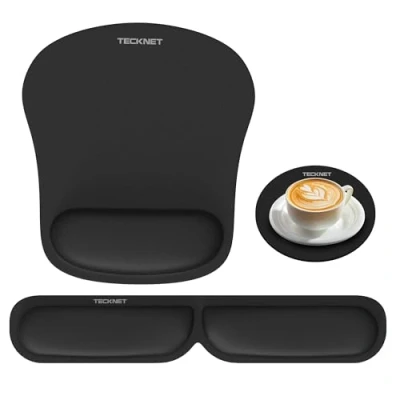 Image de TECKNET Tapis de Souris Ergonomique, Repose Poignets Clavier et Dessous Table, Kit Mouse Pad en Mousse à mémoire Forme pour Ordinateur Bureau, Gamer, Antidérapant Pliable