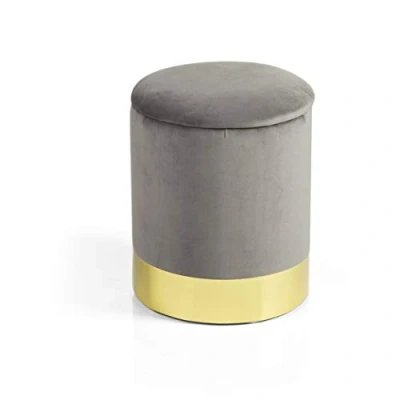 Image de Baroni Home Pouf Conteneur en Velours pour Salon, Repose Pieds Design Moderne avec Couvercle Ouvrable Ranger des Objets, Tabouret Rembourré, Gris, 31x31x39 cm