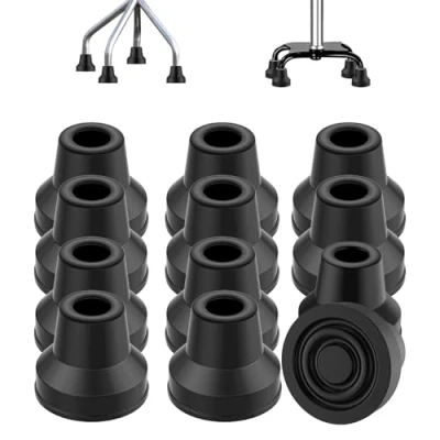 Image de supregear 12 Embouts pour Canne Quad, Embout en Caoutchouc de 13 mm, Antidérapant Robuste à Forte Adhérence Marche et Debout Femmes, Hommes, Noir