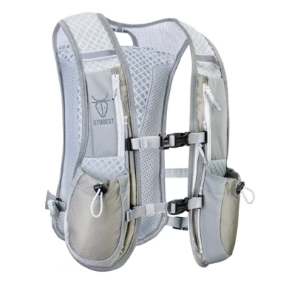 Image de UTOBEST Sac à dos d&#039;hydratation, 5 l, gilet de course, ultra léger, pour la le marathon, jogging, cyclisme, gris