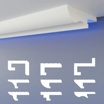 Image de Profilé de joint d&#039;ombre LED HEXIMO moulures, éclairage indirect XPS styrofoam moulures plafond à sec pour revêtement mur (10,2 mètres HLED 22)