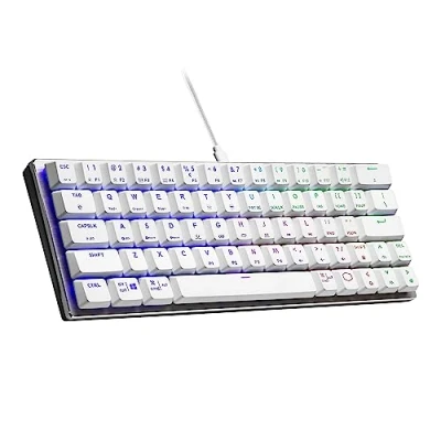 Image de Cooler Master SK620 Clavier DE Jeu Filaire Disposition compacte à 60% Commutateurs mécaniques Plats Éclairage RVB par Touche Contrôle la volée QWERTZ, Argent/Blanc