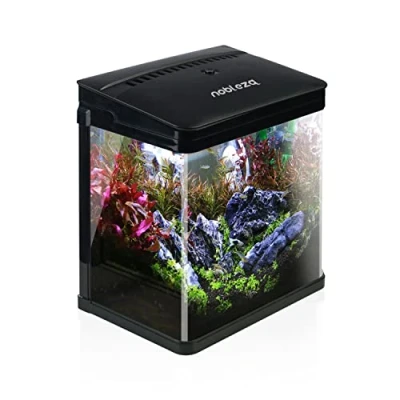 Image de Nobleza Aquarium en Verre avec Couvercle et lumières LED. Système de Filtration 7 litres. Couleur Noir.