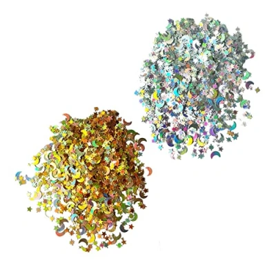 Image de confettis 30 g, décoration de lune étoile à paillettes, table, bricolage, fournitures fête pour enfants, convient anniversaire, mariage (argent, or)