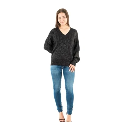 Image de ONLY Onllucia Ls Glitter Col en V KNT Pull Tricot, Noir/détail : Paillettes DTM, L Femme
