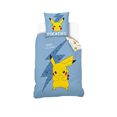 Image de Sahinler Parure De Lit Pikachu Réversible Enfant Housse Couette 140x200 cm + Taie d&#039;oreiller 63x63 Bleu 100% Coton NI 0223