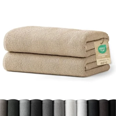 Image de Blumtal Serviette Sauna Taupe De en Coton 80x200 Bain Lot 2 Certifié Oeko TEX®