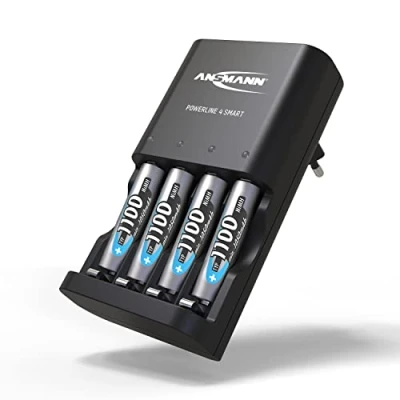 Image de ANSMANN Chargeur pour Piles Powerline 4 Smart (1 PCE) + HR03 1100mAh Automatique 1 à HR6/HR03 Station de Charge avec Mode réparation &amp; détection des accus défectueux