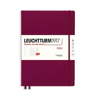 Image de LEUCHTTURM1917 367692 Master Agenda semainier et bloc notes Format A4 + 2024, 12 mois, rouge port en anglais