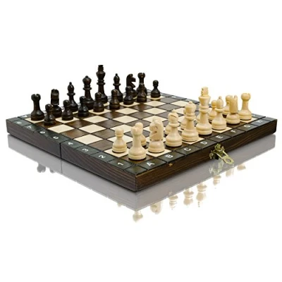 Image de Jeu D Echecs en Bois Master of Chess D&#039;échec Pliable École Board 27 cm Portable Fait Main Set pour Enfants et Adultes