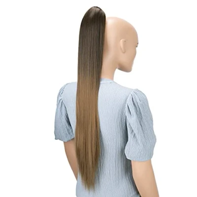 Image de CAISHA 70cm Postiche Natte Queue De Cheval Extensions Cheveux Raide Mélange Brun Ombré H117