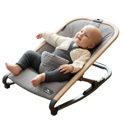 Image de DROMADER Transat Bébé avec Arche à Jouets Balancelle pour Enfants Naissance Jusqu’à 9 kg de Poids Chaise 3 Positions d&#039;Inclinaison Gris