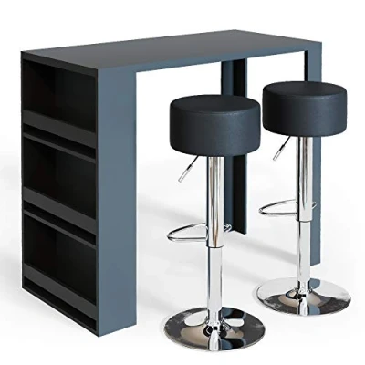 Image de Vicco Set de Table Bar, Anthracite, 117 x 57 cm avec 2 tabourets Bar