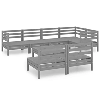 Image de vidaXL Salon de Jardin 8 pcs, Canapés avec Repose pied, Ensemble Meubles Table Basse Patio Terrasse, Rustique, Gris 3186454