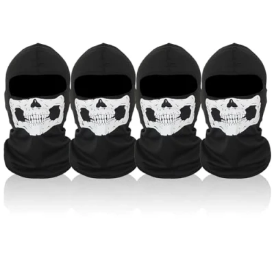 Image de UILYNIU 4 Pièces Cagoule Ghost Moto Multifonction Cagoules Skull Masque Imprimez Balaclava Ghosts Taille Unique(Noir)