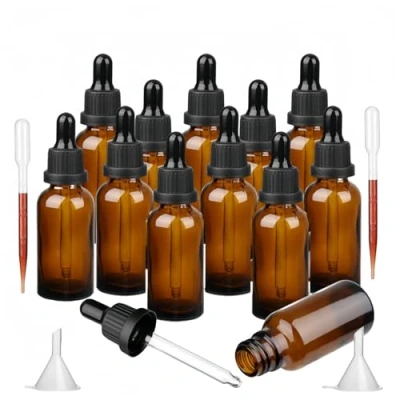 Image de Bakiauli 12 Pièces Flacon Compte Gouttes 30ml, Ambré Huile Essentielle Vide avec Pipette Verre Pipettes, pour les Mélanges d&#039;huiles Essentielles d&#039;aromathérapie Massage, Cosmétique