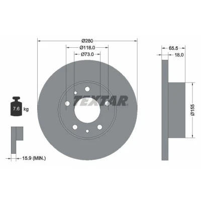 Image de TEXTAR PRO 92073703 Disque de frein 280 18 05/07 118 plein revêtu sans boulon fix roue, moyeu roue