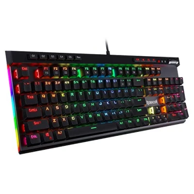 Image de Redragon K580 VATA RGB LED Clavier de jeu mécanique rétroéclairé 104 touches Anti ghosting avec macro et commandes support dédiées, enregistrement intégré (commutateurs bleus)